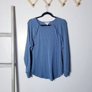 LC LAUREN CONRAD RUFFLED BLUE LONG SLEEVE BLOUSE SIZE MEDIUM